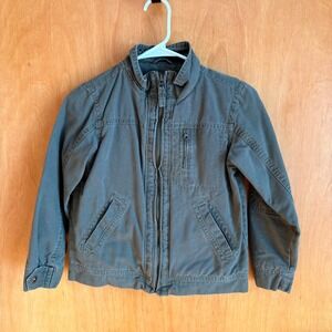 LL Bean Kids Utility Jacket Olive Green Canvas Zip Front Pockets Boys Girls Size